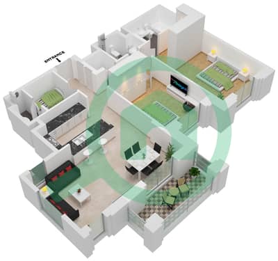 المخططات الطابقية لتصميم النموذج / الوحدة B1-403 شقة 2 غرفة نوم - بناية الجازي 1