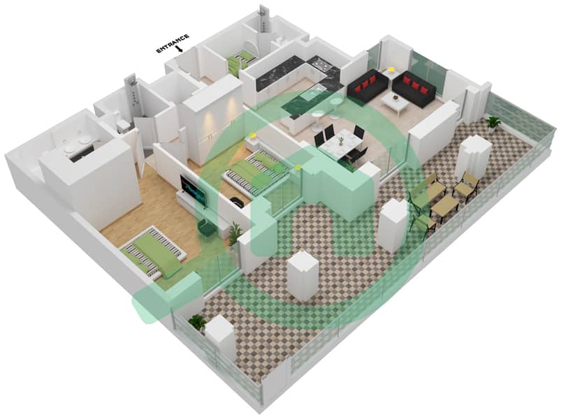 Al Jazi Building 1 - 2 Bedroom Apartment Type/unit B2-G08 Floor plan interactive3D