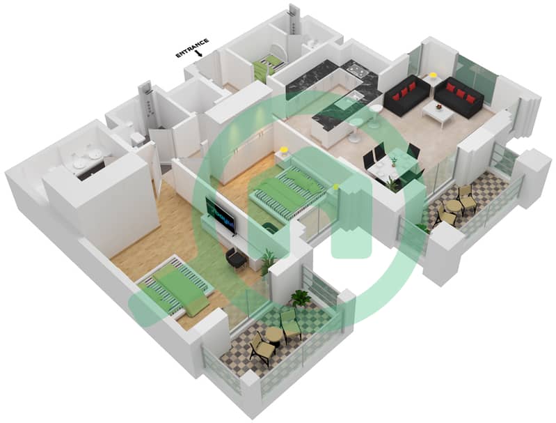 Al Jazi Building 1 - 2 Bedroom Apartment Type/unit B2-308 Floor plan interactive3D