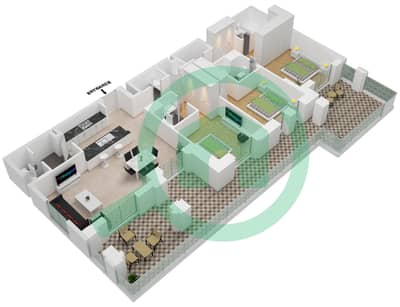 المخططات الطابقية لتصميم النموذج / الوحدة A1-G07 شقة 3 غرف نوم - بناية الجازي 1