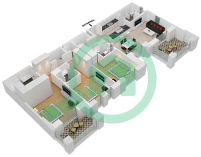 المخططات الطابقية لتصميم النموذج / الوحدة B1-205 شقة 3 غرف نوم - بناية الجازي 1