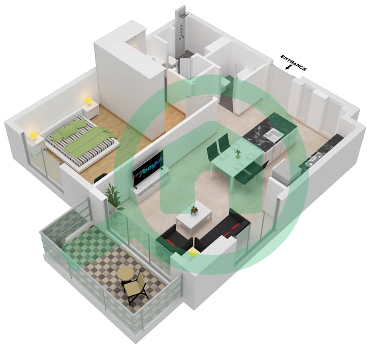 Berkeley Place - 1 Bedroom Apartment Type A-1 Floor plan interactive3D