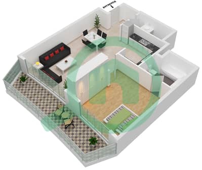 المخططات الطابقية لتصميم النموذج D شقة 1 غرفة نوم - باي سنترال البرج الاوسط