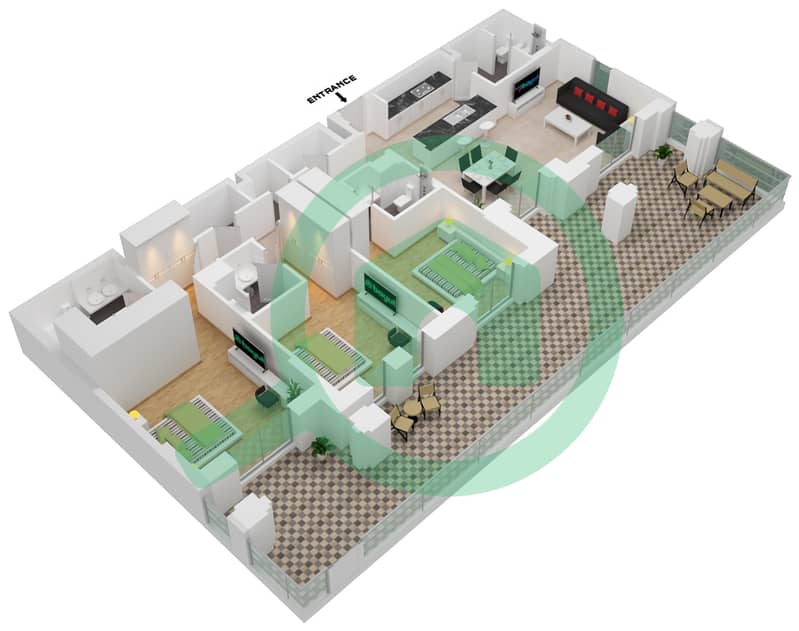 Al Jazi Building 1 - 3 Bedroom Apartment Type/unit A1-G04 Floor plan interactive3D