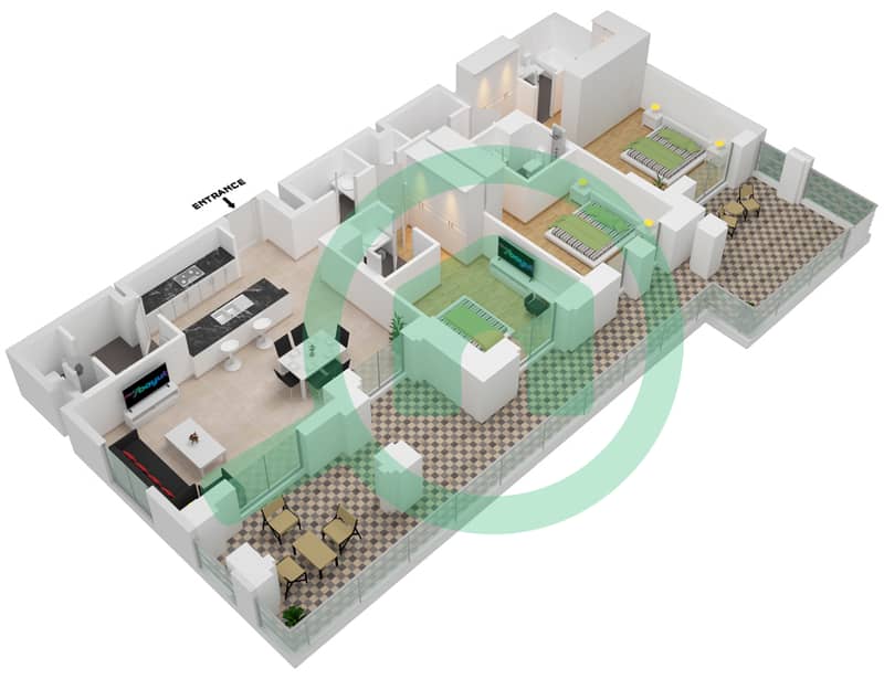 Al Jazi Building 1 - 3 Bedroom Apartment Type/unit A1-G07 Floor plan interactive3D
