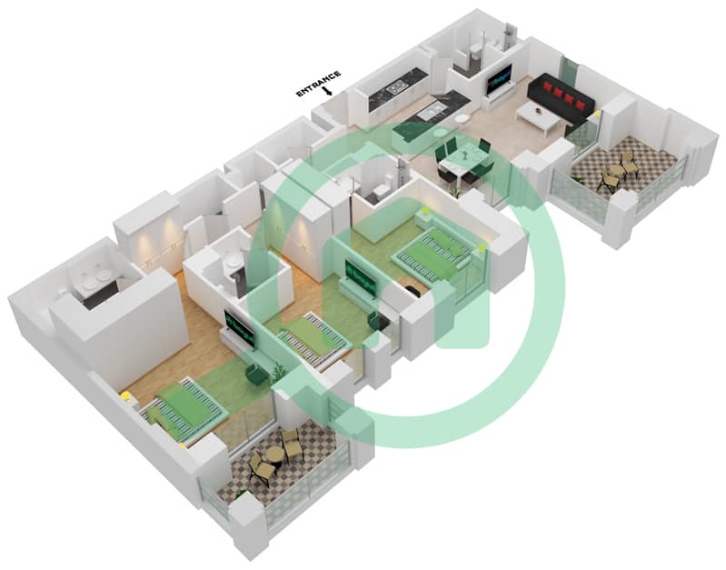 Al Jazi Building 1 - 3 Bedroom Apartment Type/unit B1-205 Floor plan interactive3D