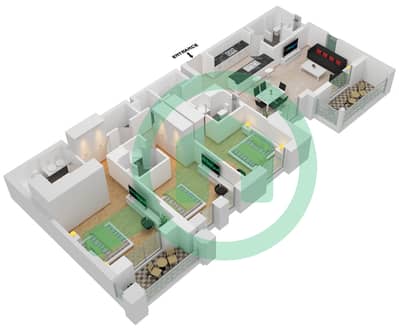 المخططات الطابقية لتصميم النموذج / الوحدة B1-505 شقة 3 غرف نوم - بناية الجازي 1