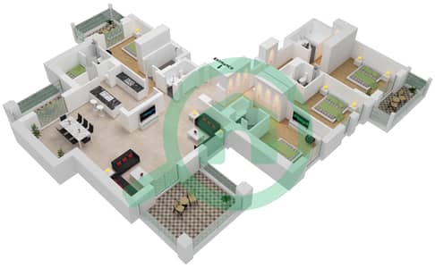 المخططات الطابقية لتصميم النموذج / الوحدة A2-607 شقة 4 غرف نوم - بناية الجازي 1