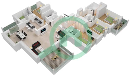 المخططات الطابقية لتصميم النموذج / الوحدة A1-902 شقة 4 غرف نوم - بناية الجازي 1