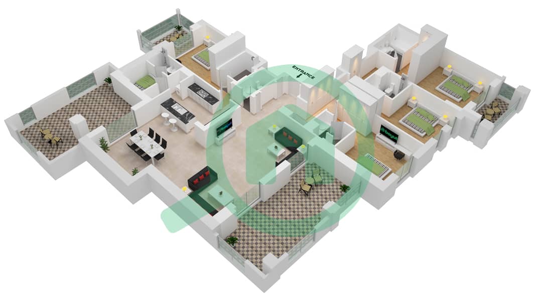 Al Jazi Building 1 - 4 Bedroom Apartment Type/unit A2-507 Floor plan interactive3D