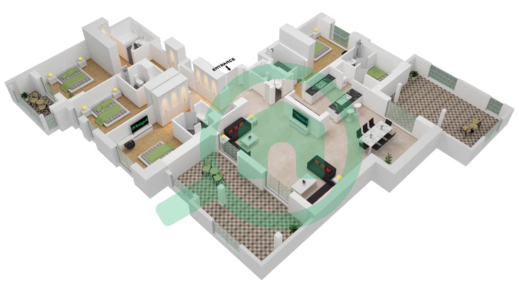 Al Jazi Building 1 - 4 Bedroom Apartment Type/unit A1-703 Floor plan interactive3D