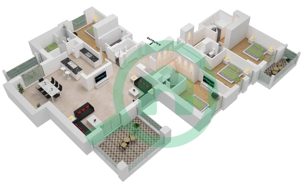 Al Jazi Building 1 - 4 Bedroom Apartment Type/unit A1-706,805 Floor plan interactive3D