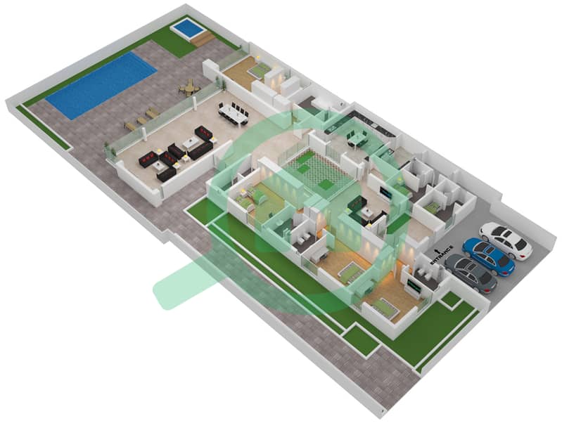 المخططات الطابقية لتصميم النموذج A فیلا 4 غرف نوم - فلل بيتش هيلز interactive3D