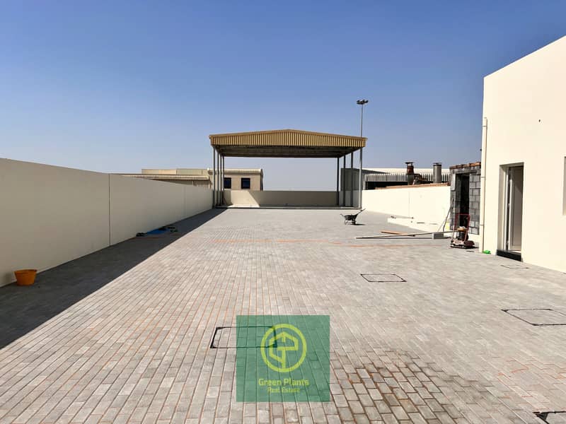 Al Warsan 12,500 Sq. Ft total plot area with built-in brand new open shed, offices, toilet, and rooms