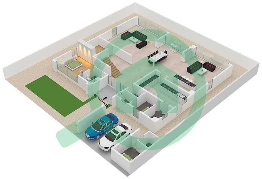 المخططات الطابقية لتصميم النموذج A فیلا 5 غرف نوم - فلل جولف Ground Floor interactive3D