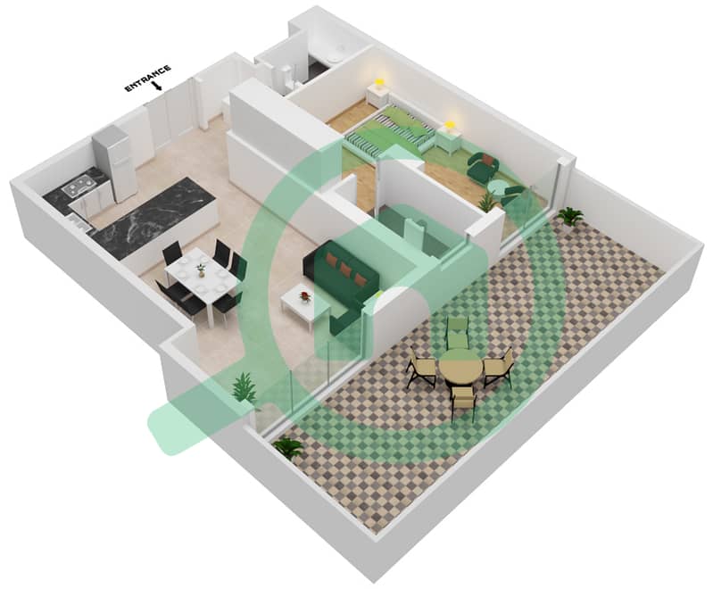 The Neighbourhood - 1 Bedroom Apartment Unit 8 Floor plan interactive3D