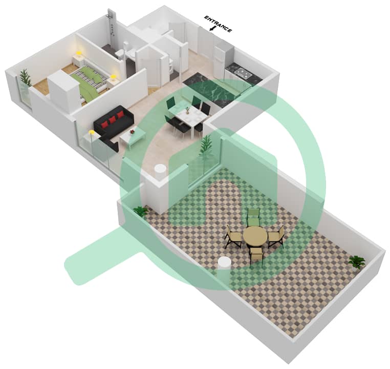 The Neighbourhood - 1 Bedroom Apartment Unit 6 Floor plan interactive3D
