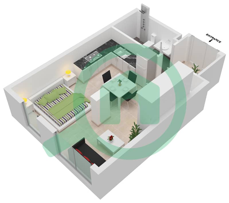 邻里之间 - 单身公寓单位4戶型图 interactive3D