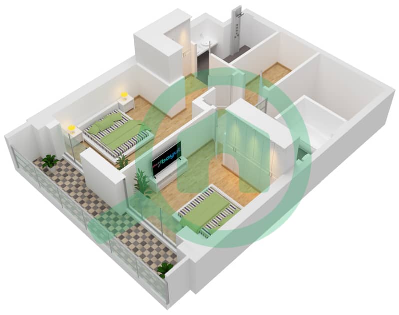 滨海景观公寓 - 3 卧室别墅单位G04戶型图 interactive3D