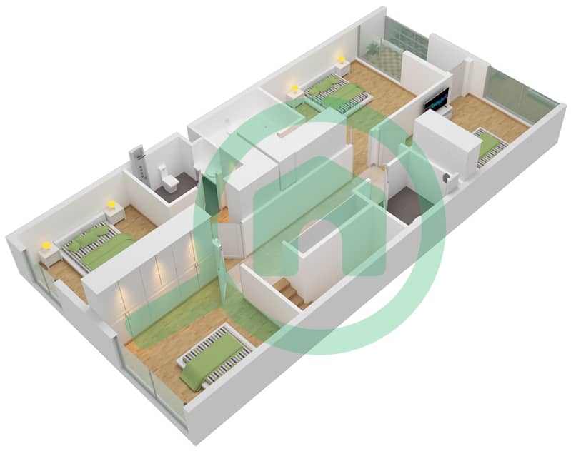 洋槐花区 - 4 卧室联排别墅类型B戶型图 First Floor interactive3D
