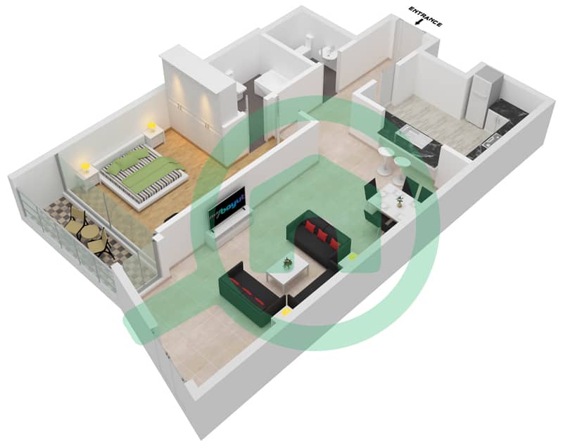 Джанаен Авеню - Апартамент 1 Спальня планировка Тип B interactive3D