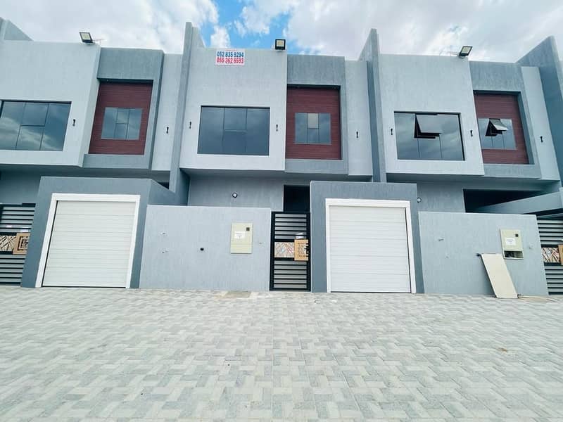 Villa for rent with two floors and a large roof, one of the most luxurious villas in Ajman, with personal construction and super deluxe finishing. The