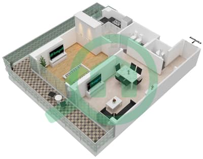 المخططات الطابقية لتصميم النموذج 7-FLOOR 1 شقة 1 غرفة نوم - برج المنارة