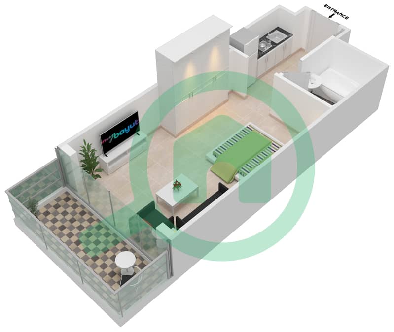 Al Manara Tower - Studio Apartment Type 6-FLOOR 1 Floor plan interactive3D