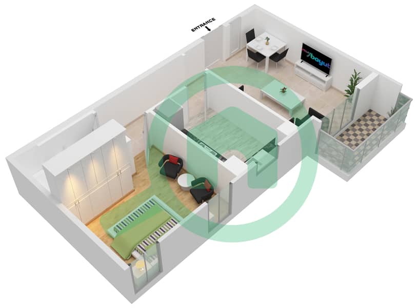 Al Manara Tower - 1 Bedroom Apartment Type 10-FLOOR 2-26 Floor plan interactive3D