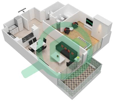 Al Manara Tower - 1 Bedroom Apartment Type 6-FLOOR 2-26 Floor plan