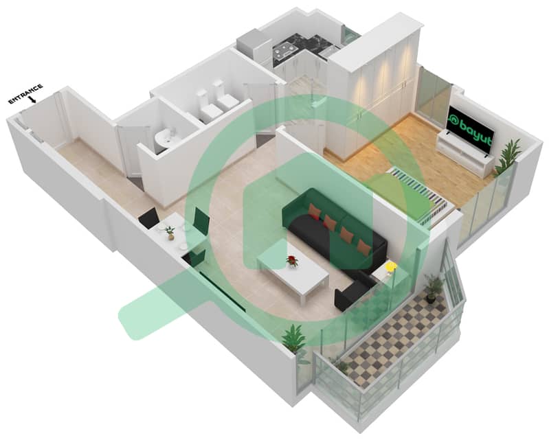 المخططات الطابقية لتصميم النموذج 2-FLOOR 2-26 شقة 1 غرفة نوم - برج المنارة interactive3D