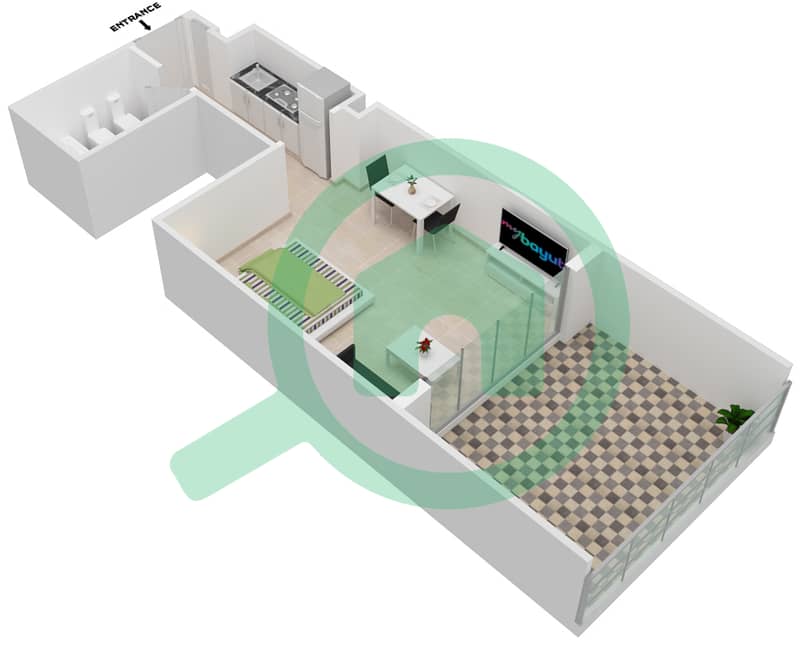 Аль Манара Тауэр - Апартамент Студия планировка Тип 4 FLOOR 2-26 interactive3D