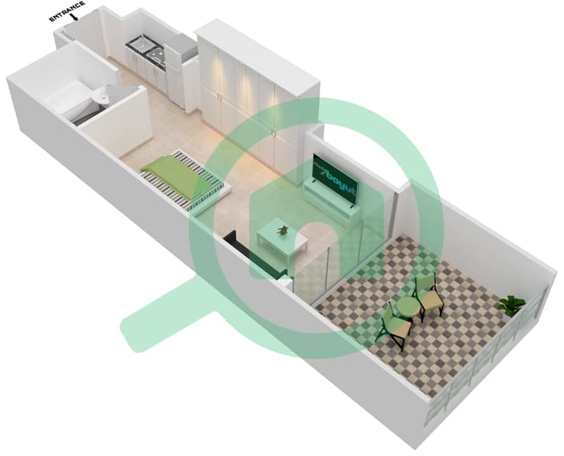 Аль Манара Тауэр - Апартамент Студия планировка Тип 2-FLOOR 1 interactive3D
