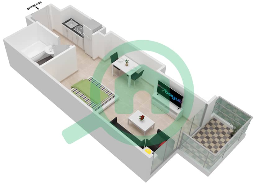 Al Manara Tower - Studio Apartment Type 3-FLOOR 2-26 Floor plan interactive3D