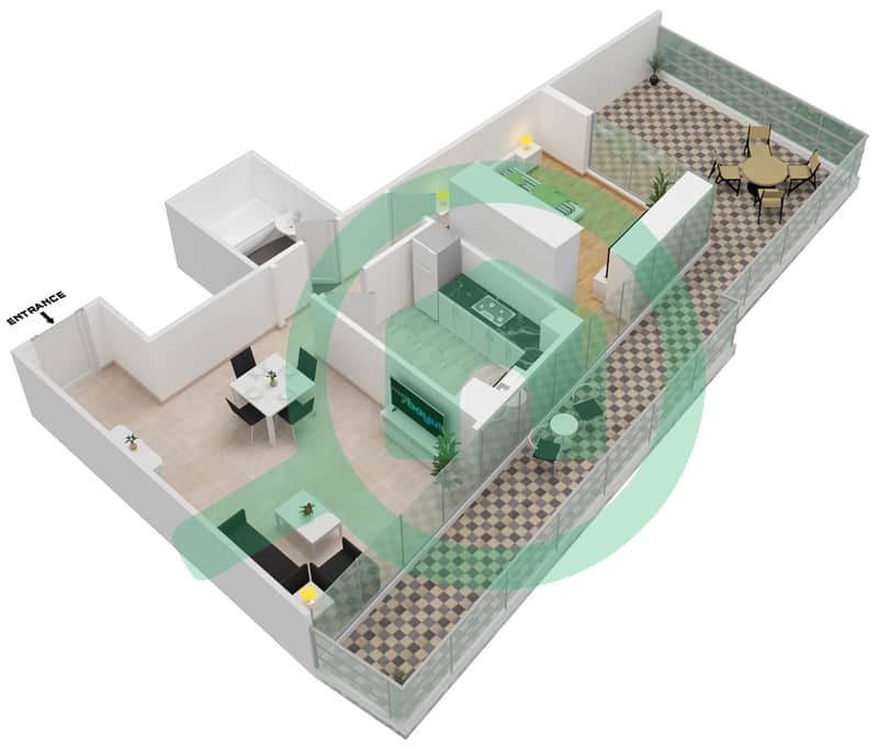 Al Manara Tower - 1 Bedroom Apartment Type 3-FLOOR 1 Floor plan interactive3D