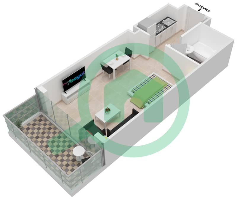 Al Manara Tower - Studio Apartment Type 8-FLOOR 2-26 Floor plan interactive3D