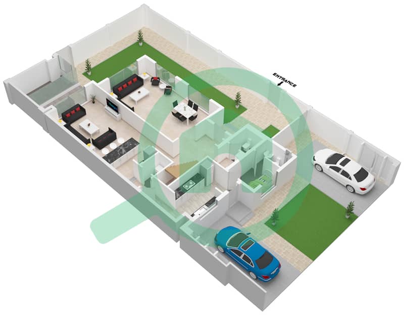 المخططات الطابقية لتصميم النموذج / الوحدة EP فیلا 3 غرف نوم - مدينة الشارقة المستدامة Ground Floor interactive3D