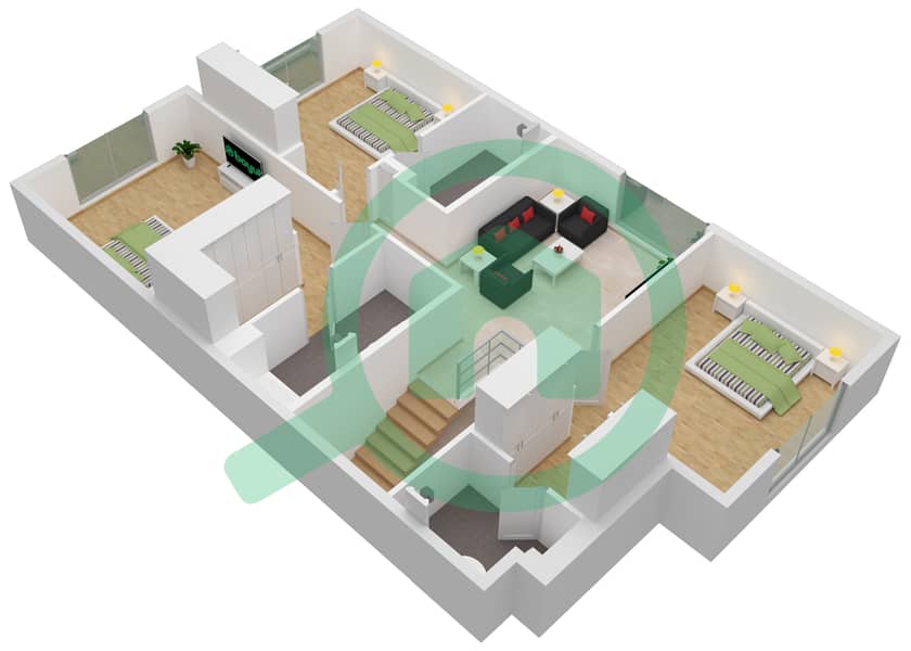 المخططات الطابقية لتصميم النموذج / الوحدة EP فیلا 3 غرف نوم - مدينة الشارقة المستدامة First Floor interactive3D