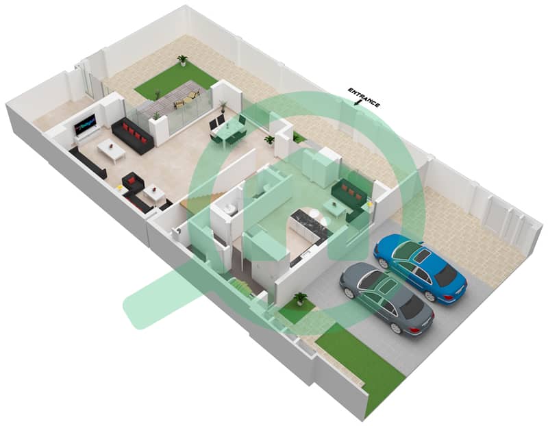 المخططات الطابقية لتصميم النموذج / الوحدة AP فیلا 3 غرف نوم - مدينة الشارقة المستدامة Ground Floor interactive3D