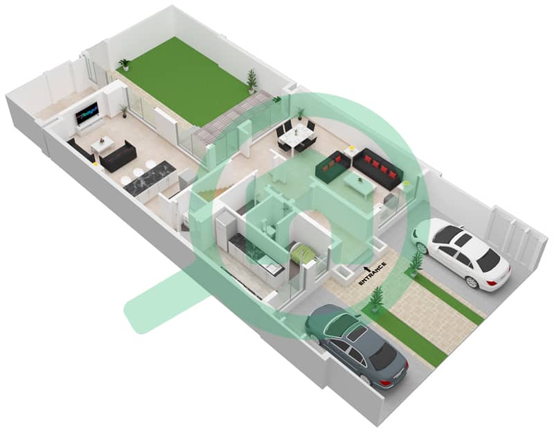 المخططات الطابقية لتصميم النموذج / الوحدة 00EP فیلا 3 غرف نوم - مدينة الشارقة المستدامة Ground Floor interactive3D