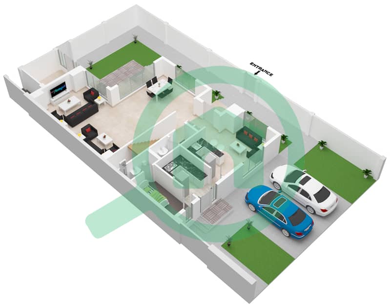 夏尔迦可持续发展城 - 4 卧室别墅类型／单位A戶型图 Ground Floor interactive3D