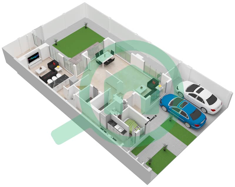 夏尔迦可持续发展城 - 4 卧室别墅类型／单位B戶型图 Ground Floor interactive3D