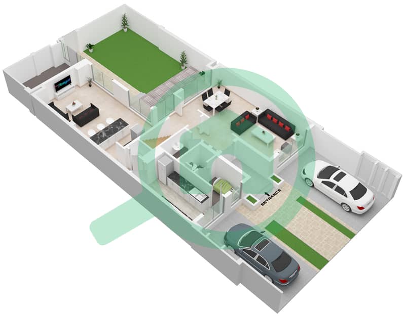 المخططات الطابقية لتصميم النموذج / الوحدة CP فیلا 4 غرف نوم - مدينة الشارقة المستدامة Ground Floor interactive3D