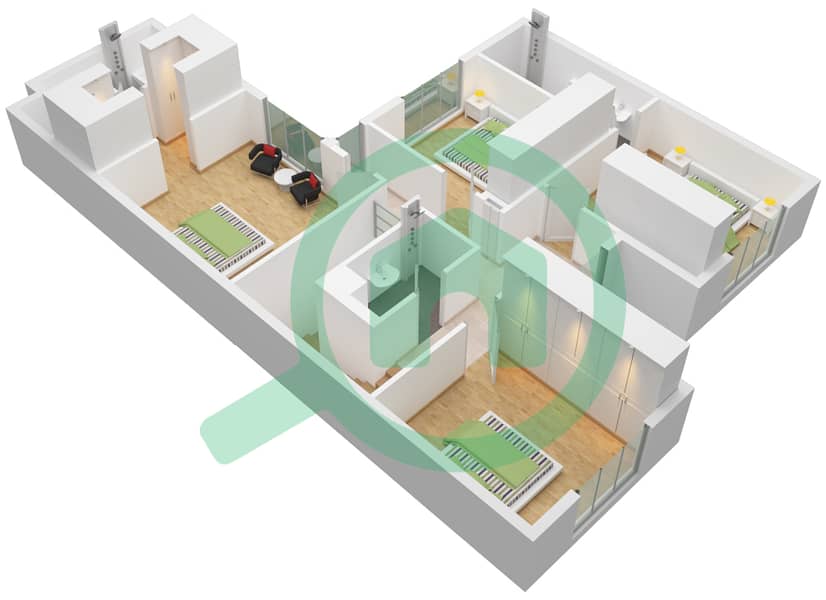 المخططات الطابقية لتصميم النموذج / الوحدة CP فیلا 4 غرف نوم - مدينة الشارقة المستدامة First Floor interactive3D
