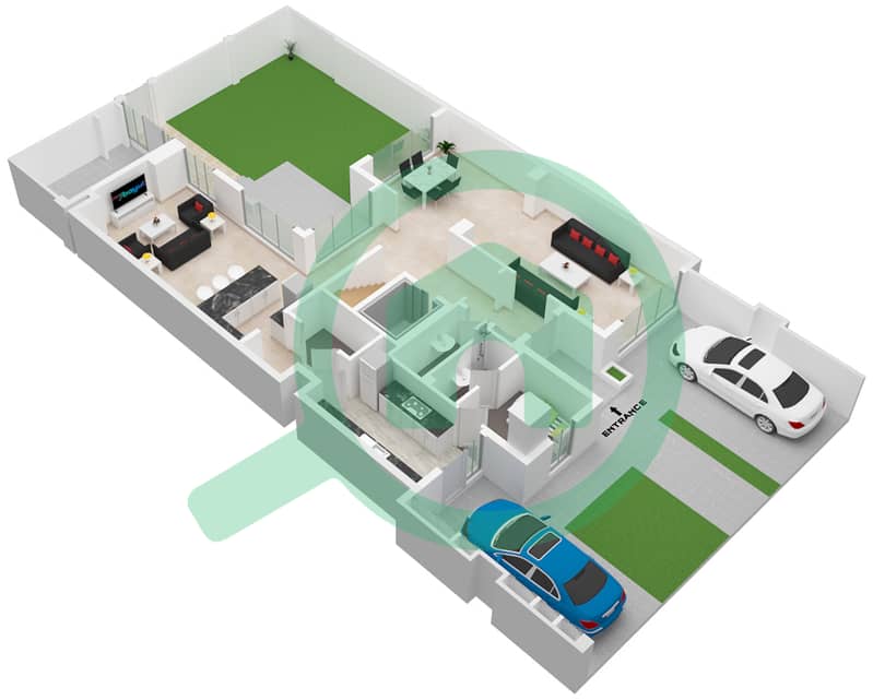 夏尔迦可持续发展城 - 4 卧室别墅类型／单位D戶型图 Ground Floor interactive3D