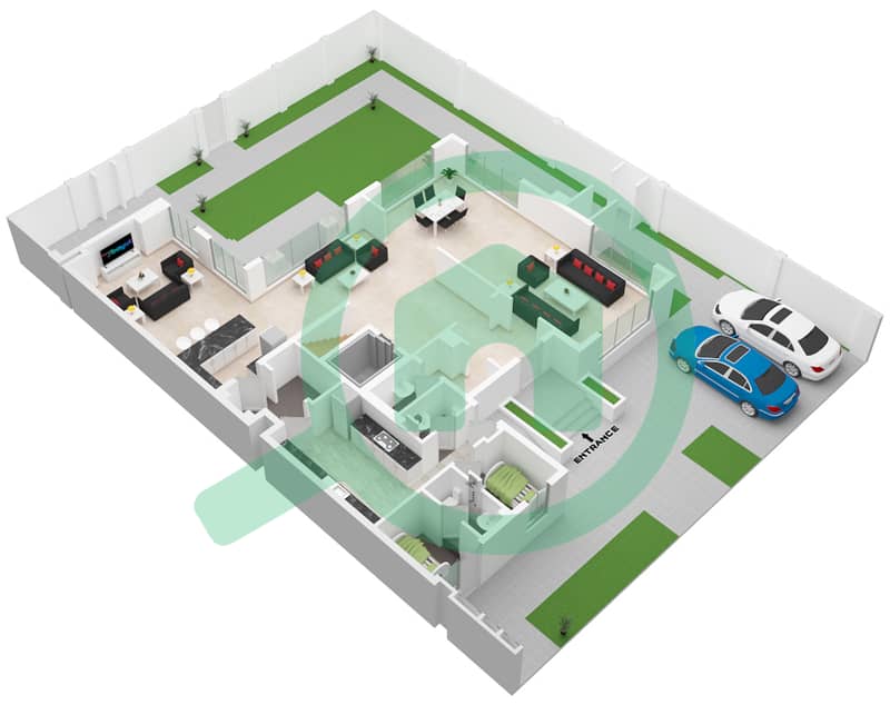 المخططات الطابقية لتصميم النموذج / الوحدة 0D فیلا 5 غرف نوم - مدينة الشارقة المستدامة Ground Floor interactive3D