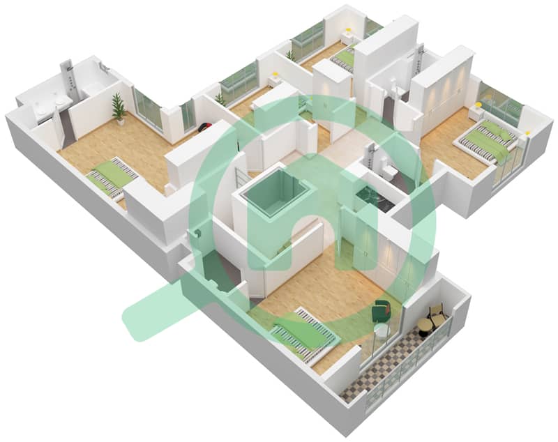 المخططات الطابقية لتصميم النموذج / الوحدة 00D فیلا 5 غرف نوم - مدينة الشارقة المستدامة First Floor interactive3D