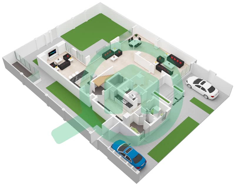 المخططات الطابقية لتصميم النموذج / الوحدة D1 فیلا 5 غرف نوم - مدينة الشارقة المستدامة Ground Floor interactive3D