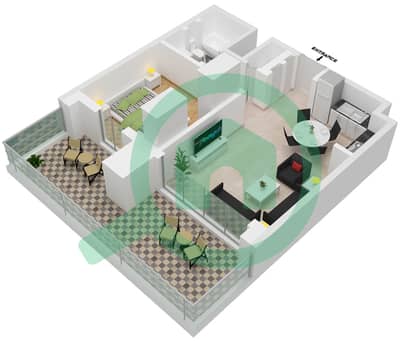 المخططات الطابقية لتصميم النموذج / الوحدة 01-05 شقة 1 غرفة نوم - بناية بارك فيلد 2