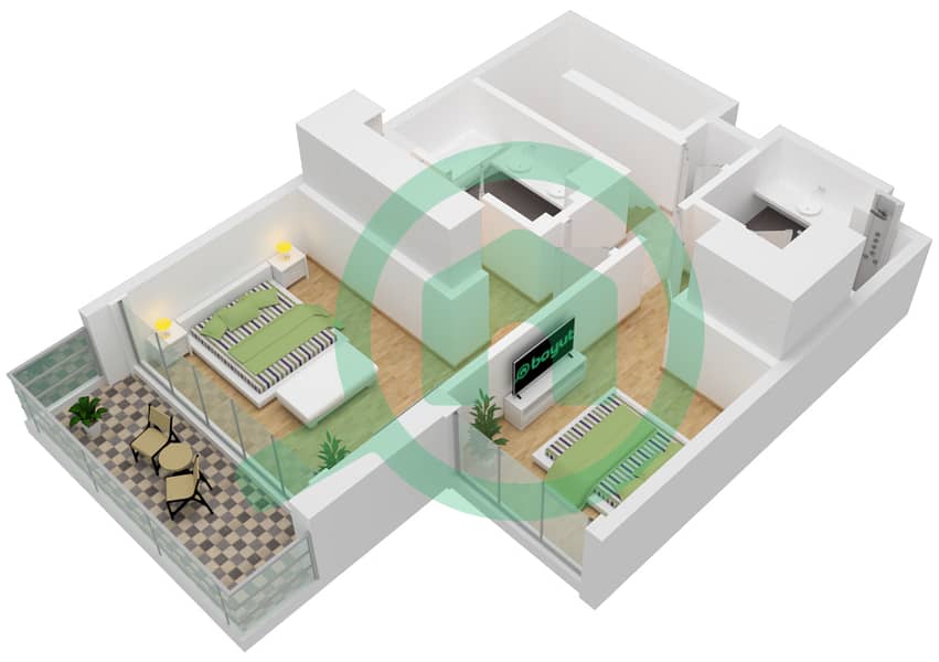 المخططات الطابقية لتصميم الوحدة 08,09,10 شقة 2 غرفة نوم - بناية بارك فيلد 2 Podium Floor interactive3D